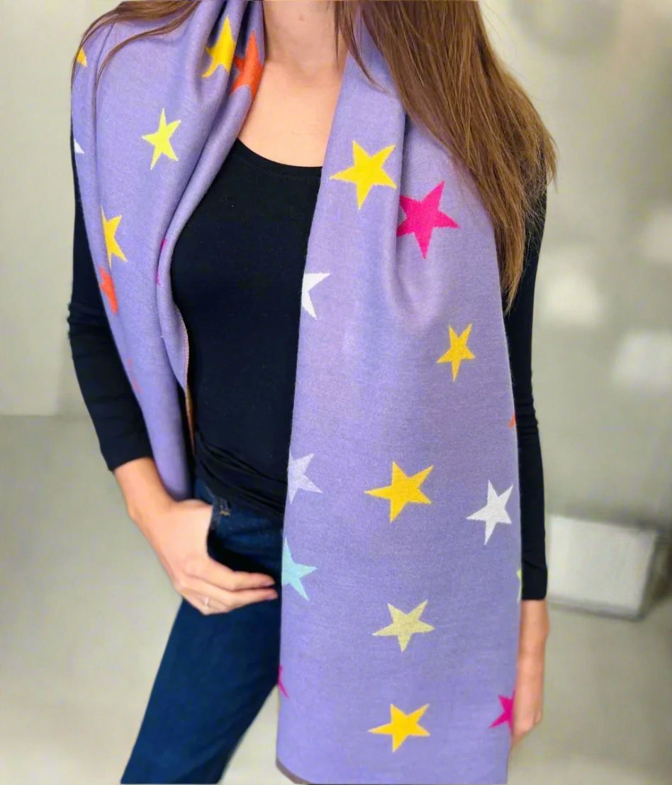 Purple Star Print Cashmere Blend Blanket Scarf