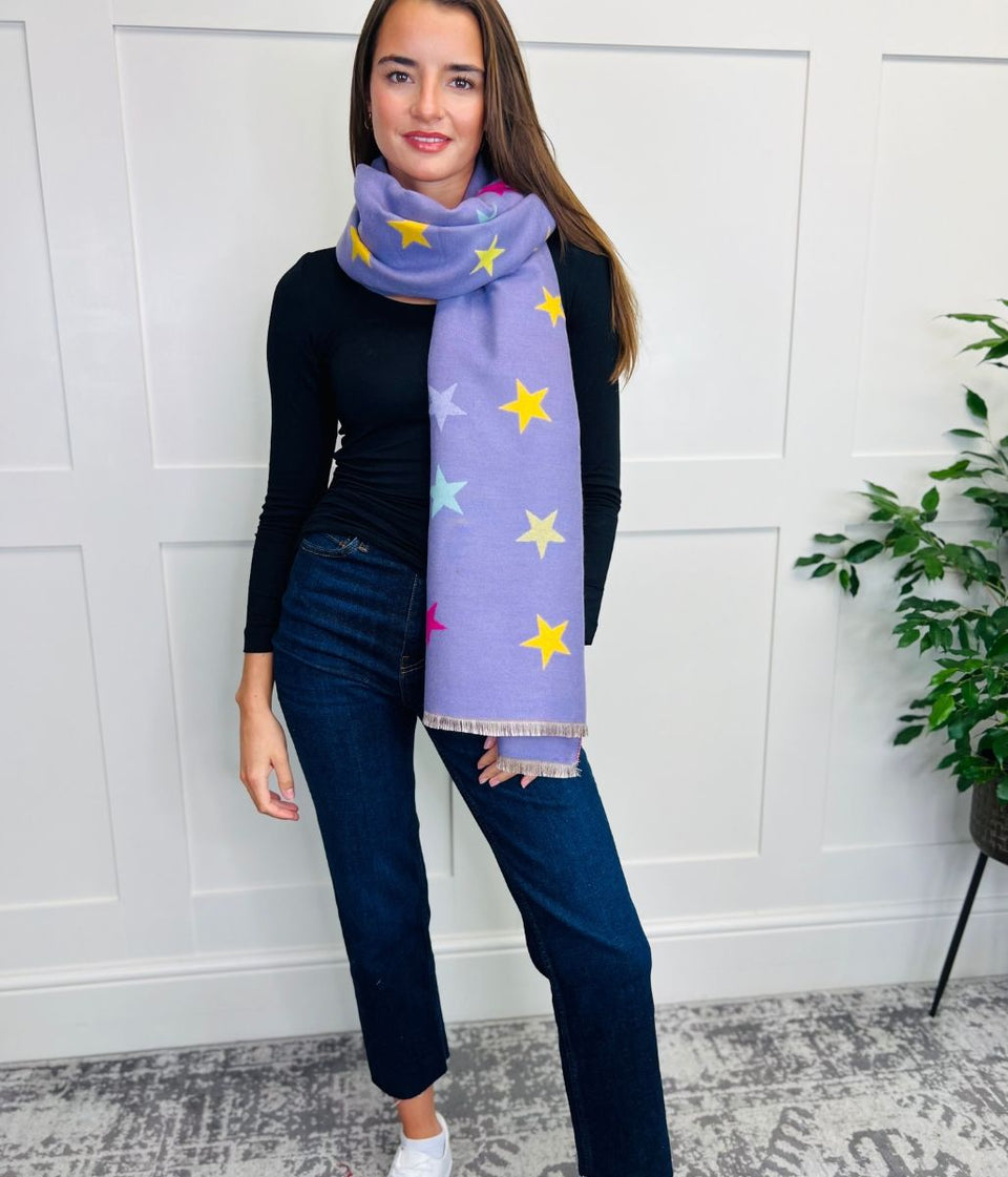 Purple Star Print Cashmere Blend Blanket Scarf