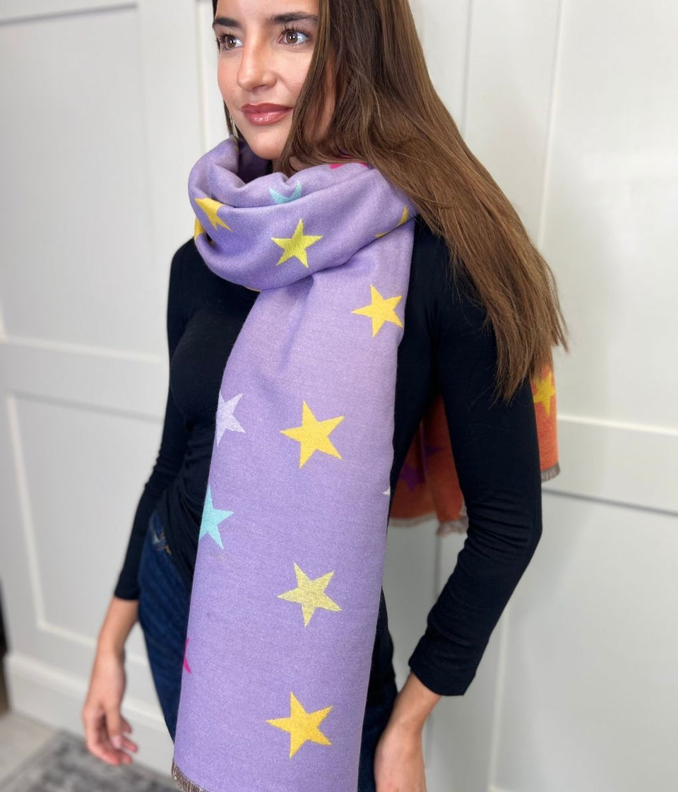 Purple Star Print Cashmere Blend Blanket Scarf