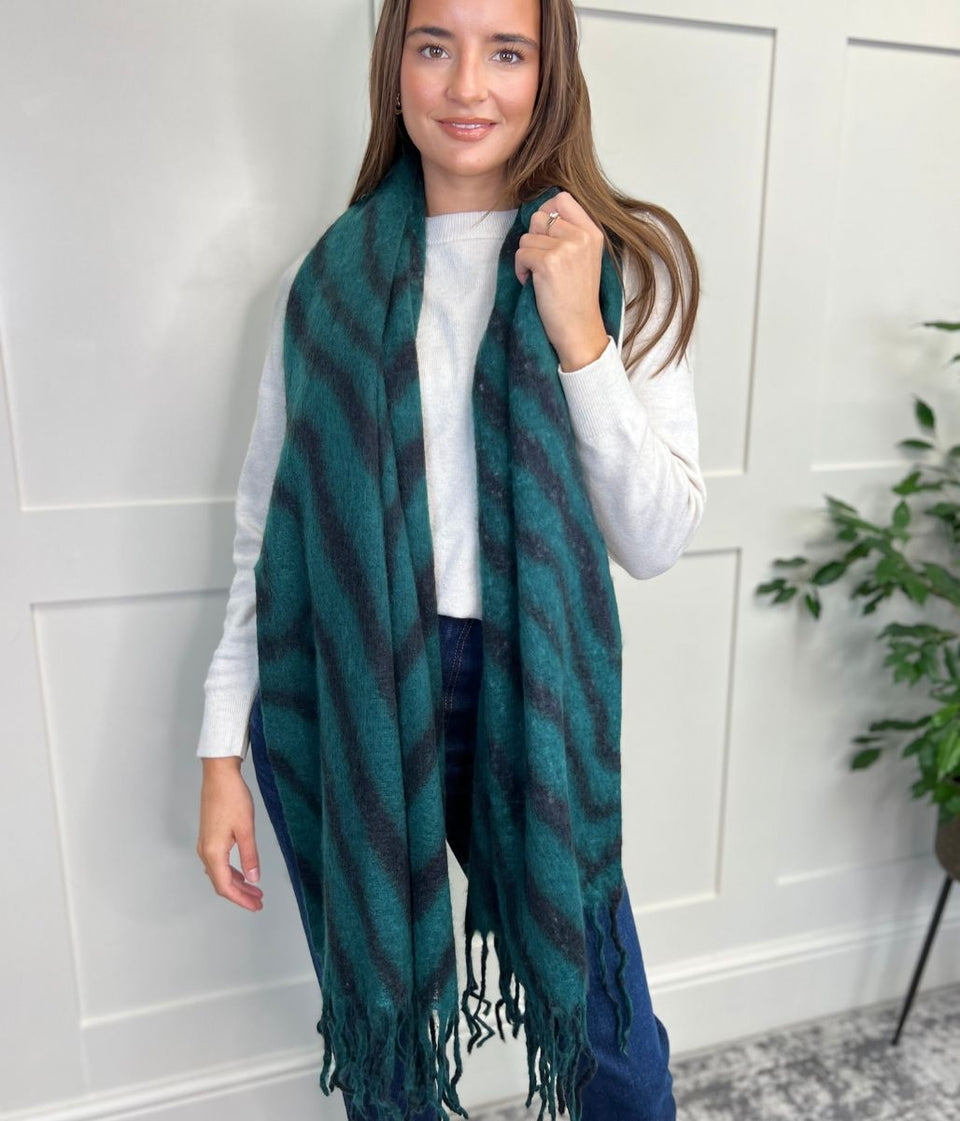 Teal Zebra Cashmere Blend Blanket Scarf