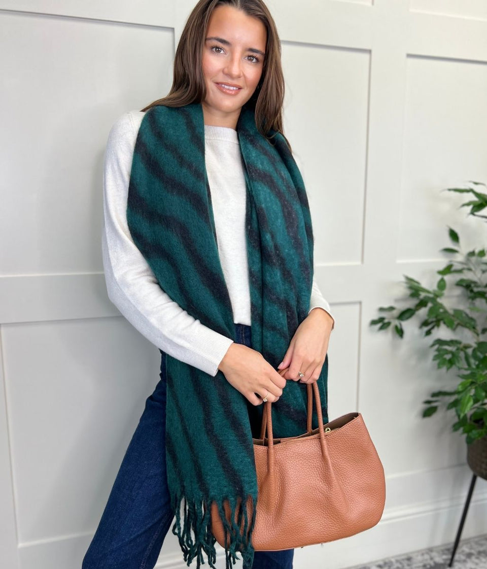 Teal Zebra Cashmere Blend Blanket Scarf