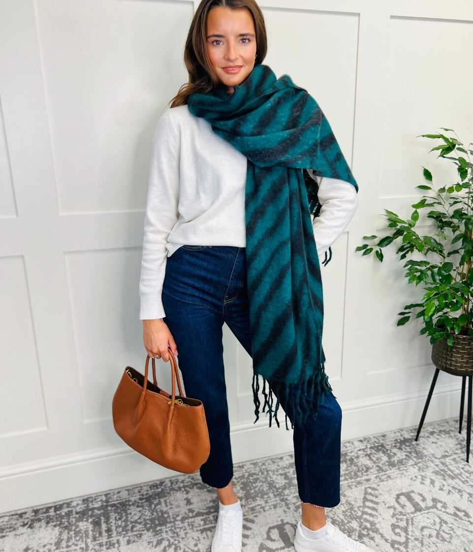 Teal Zebra Cashmere Blend Blanket Scarf