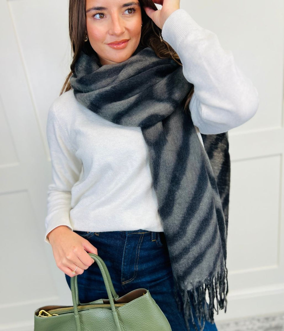 Black Zebra Cashmere Blend Blanket Scarf