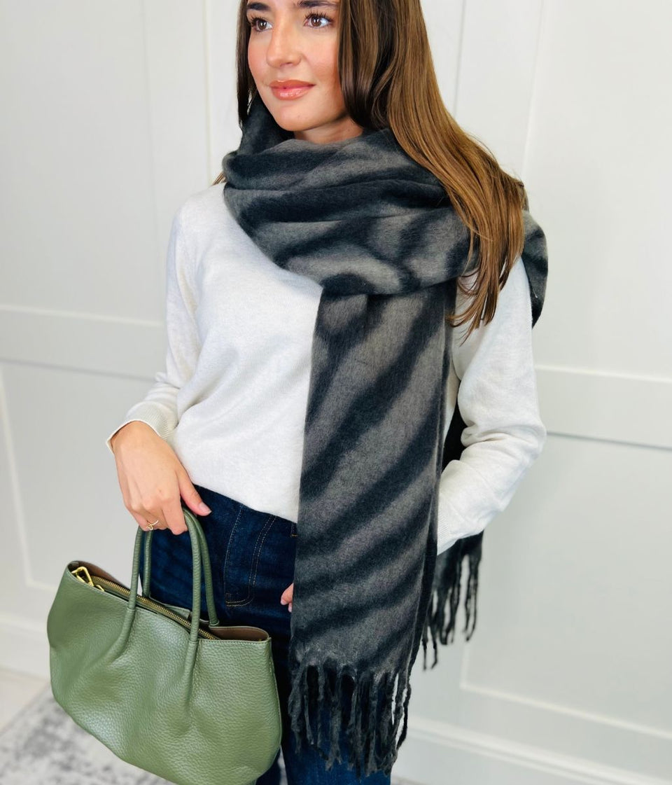 Black Zebra Cashmere Blend Blanket Scarf