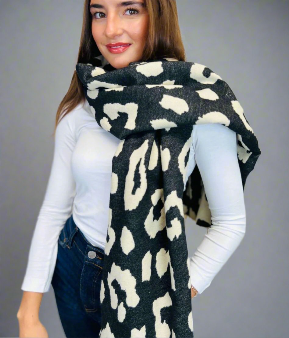 Black leopard print scarf