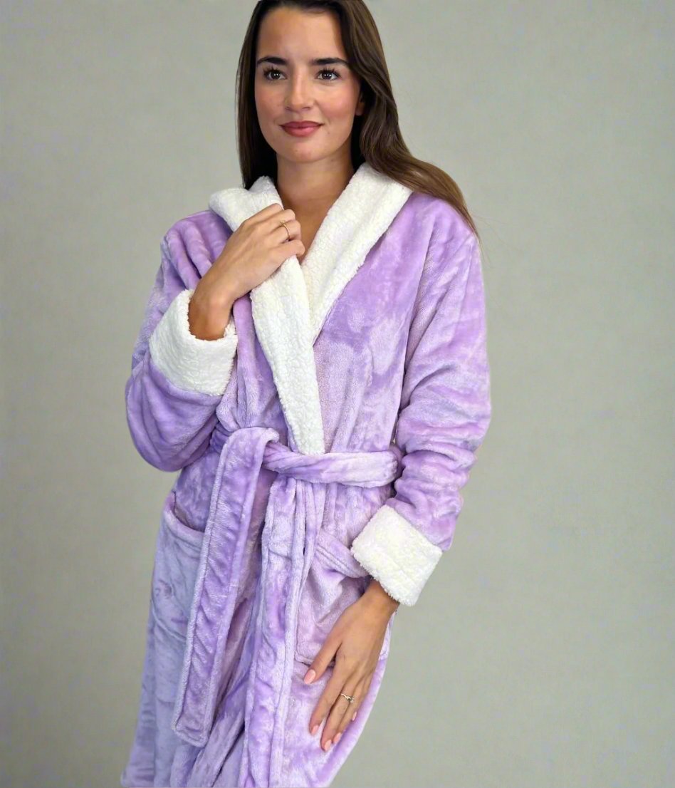 Lilac Soft Fleece Hooded Dressing Gown