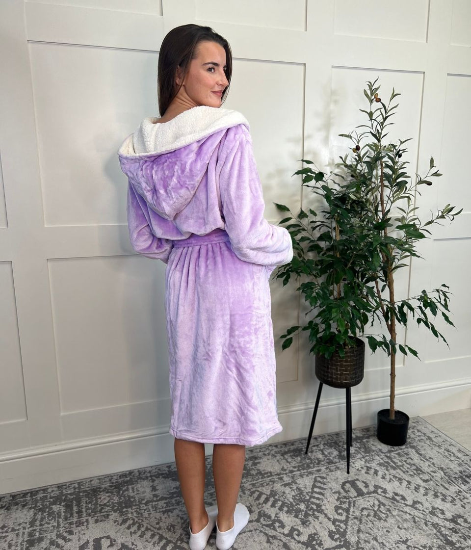 Lilac Soft Fleece Hooded Dressing Gown