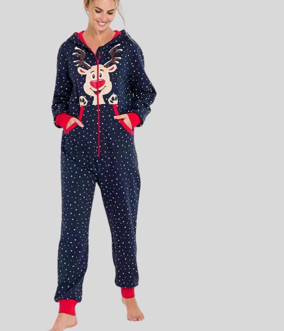 Navy Cotton Reindeer Onesie