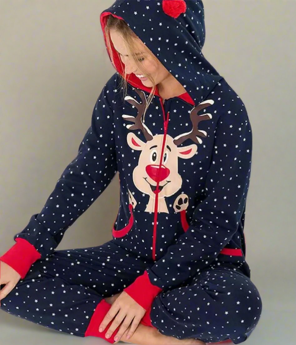 Navy Cotton Reindeer Onesie