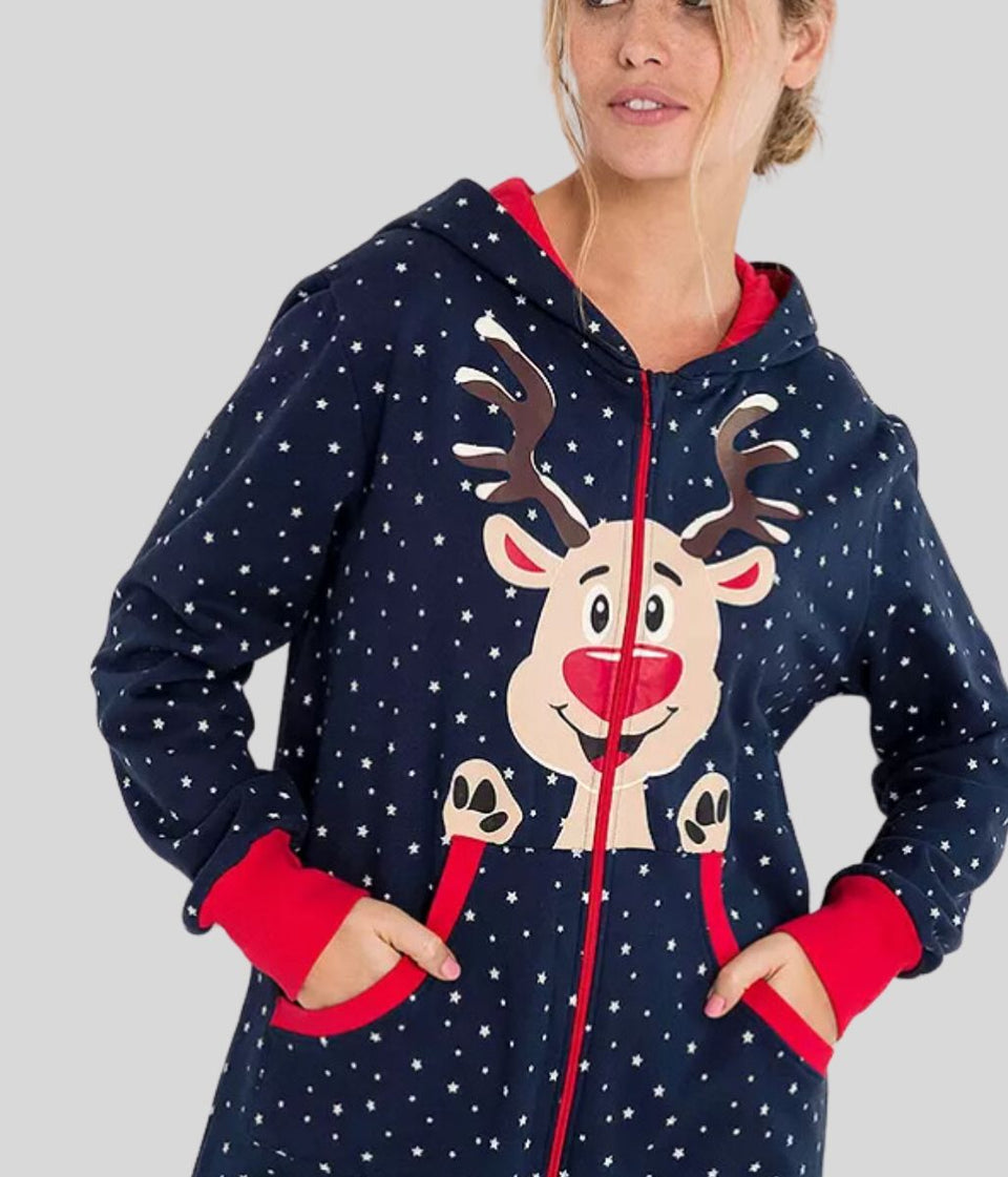 Navy Cotton Reindeer Onesie