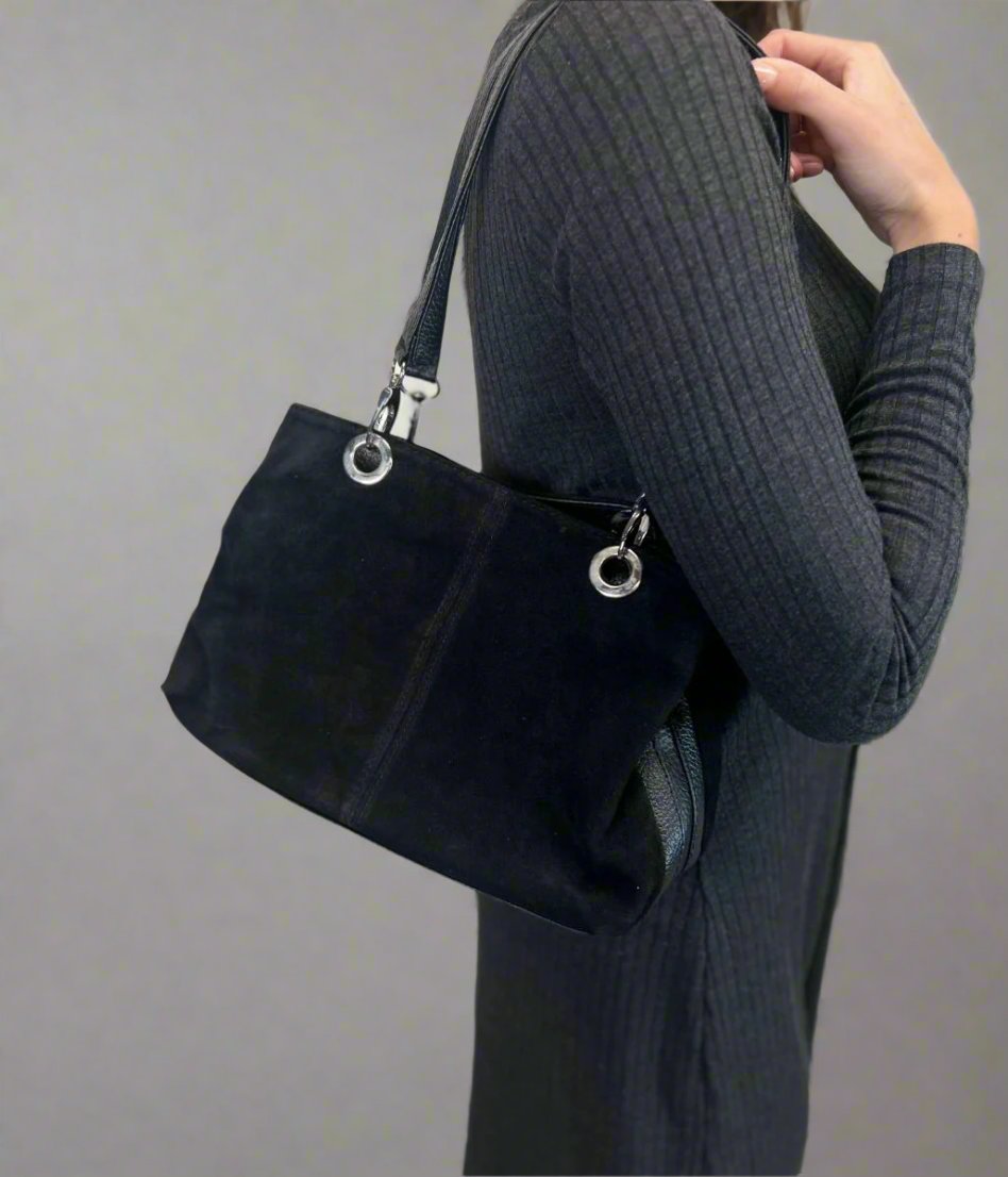 Black Suede Contrast Handbag