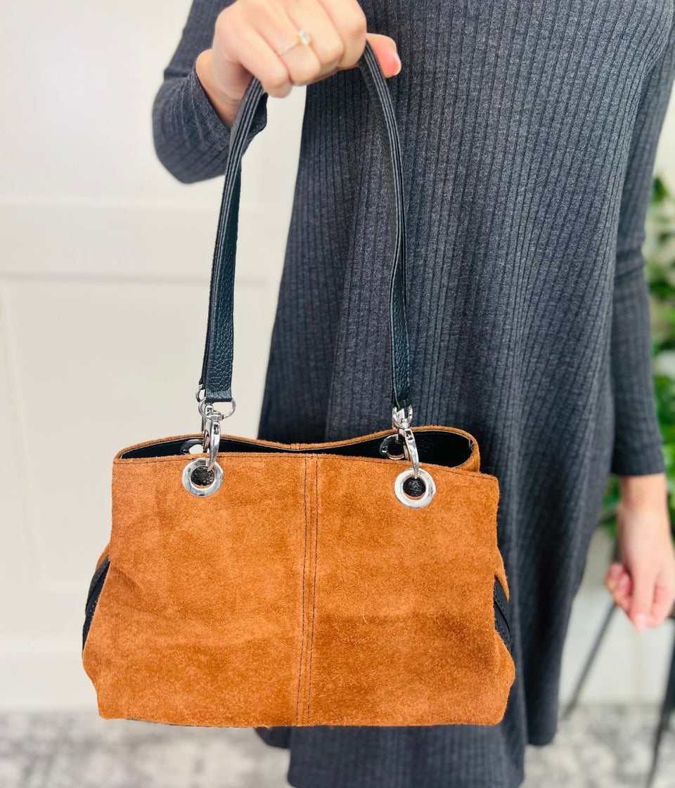 Tan Suede Contrast Handbag