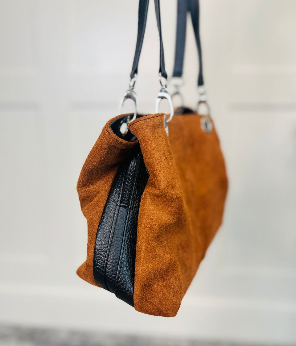 Tan Suede Contrast Handbag