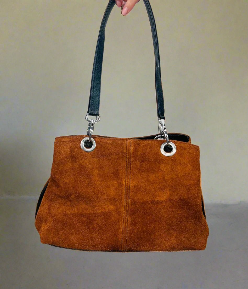 Tan Suede Contrast Handbag