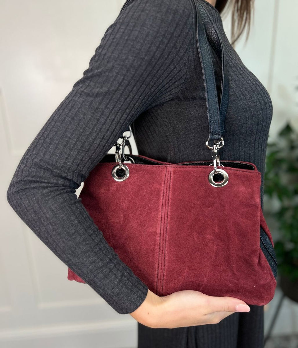 Burgundy Suede Contrast Handbag