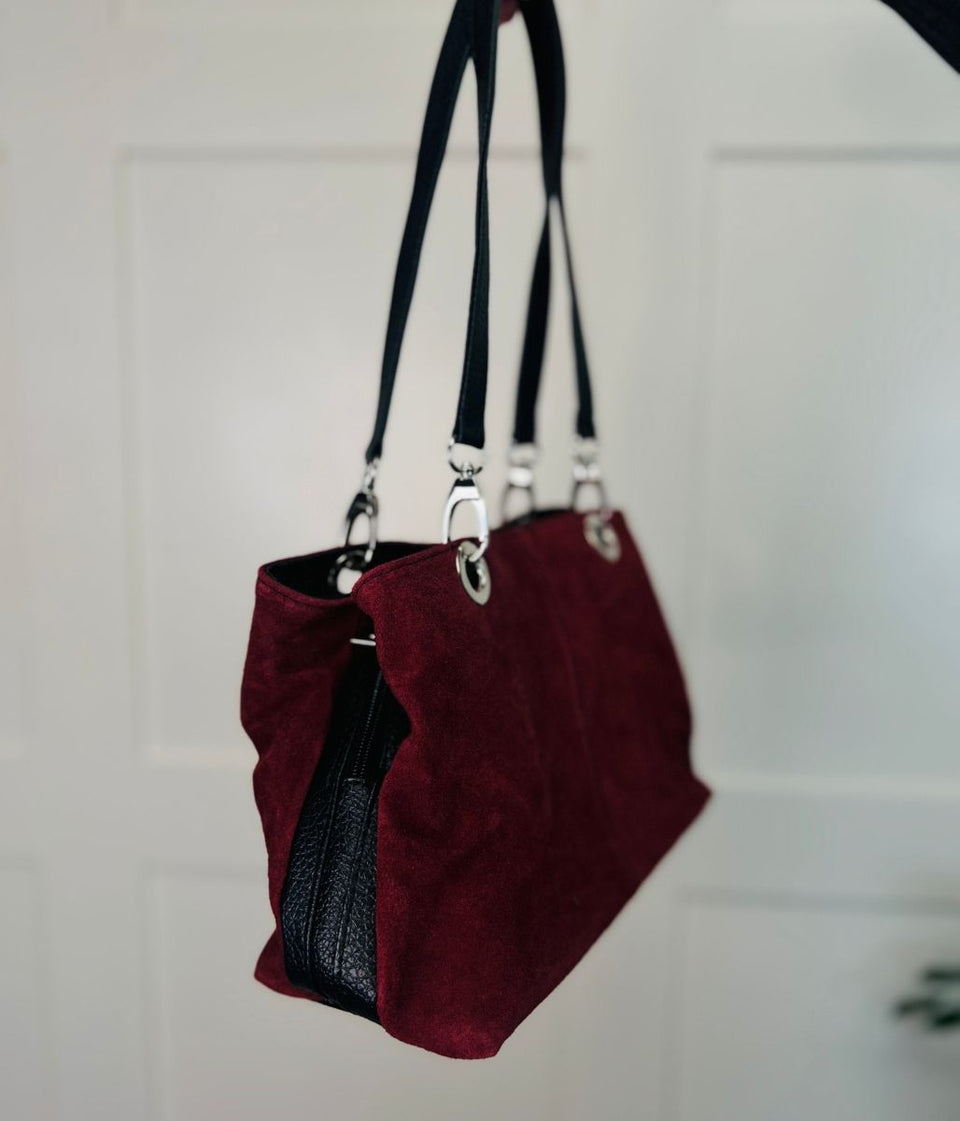 Burgundy Suede Contrast Handbag