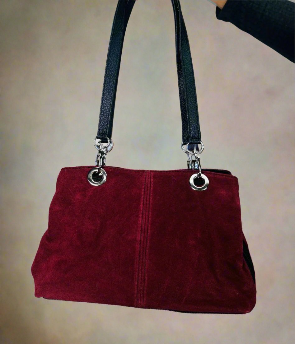 Burgundy Suede Contrast Handbag