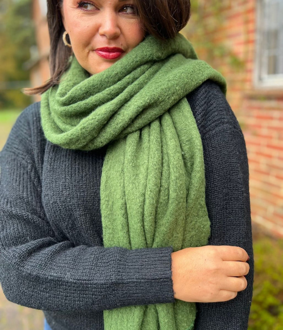 Green Lucy Boucle Wool Blend Scarf