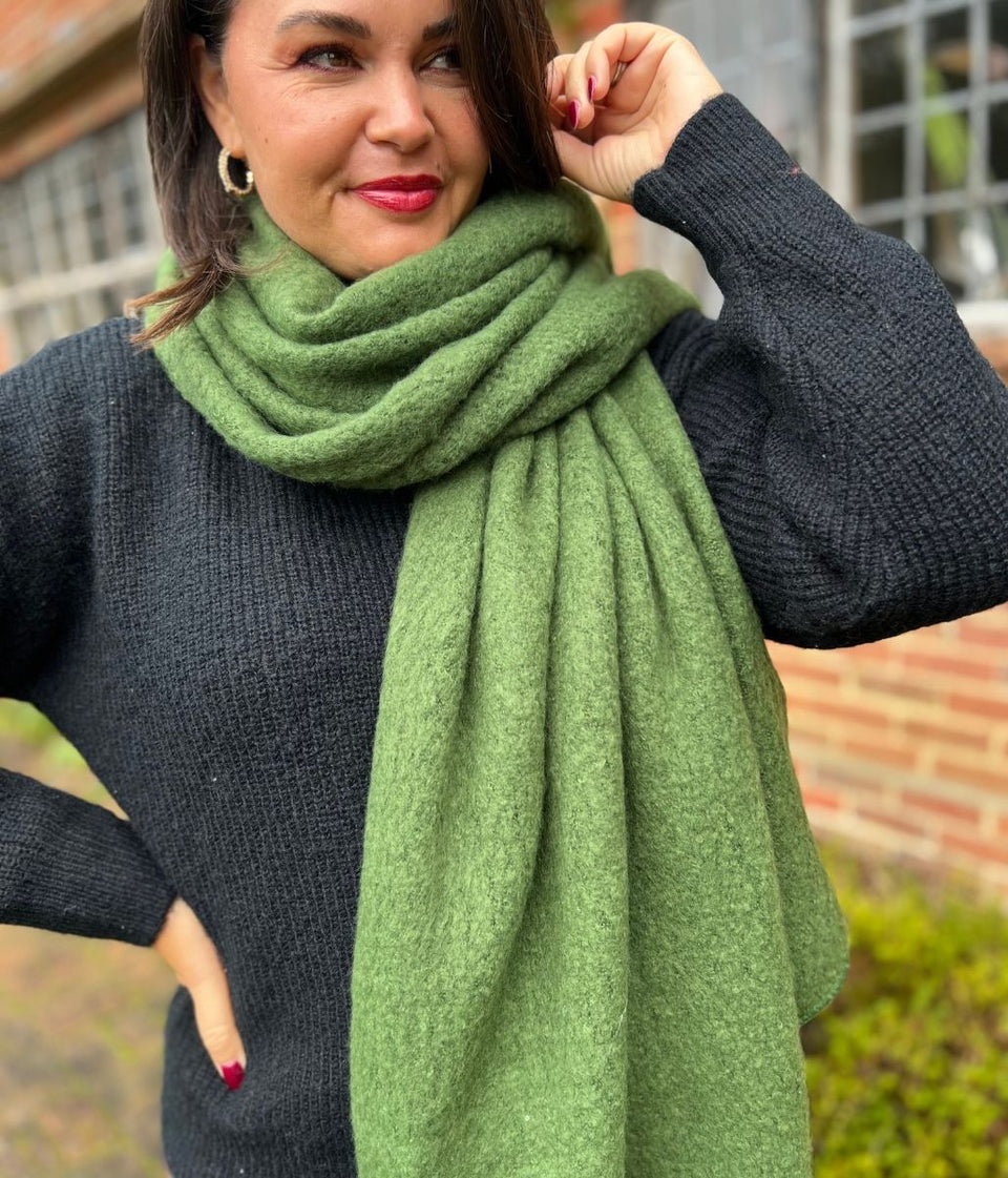 Green Lucy Boucle Wool Blend Scarf