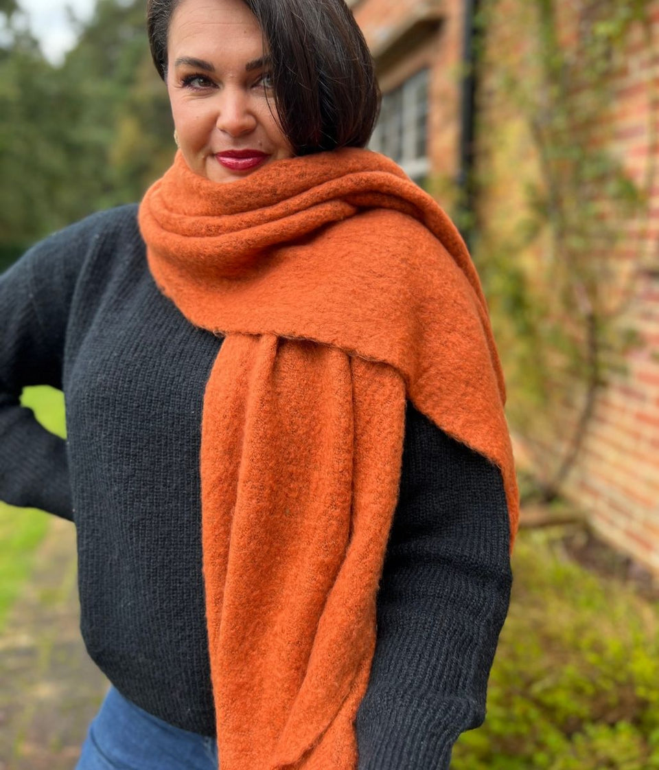 Terracotta Lucy Boucle Wool Blend Scarf