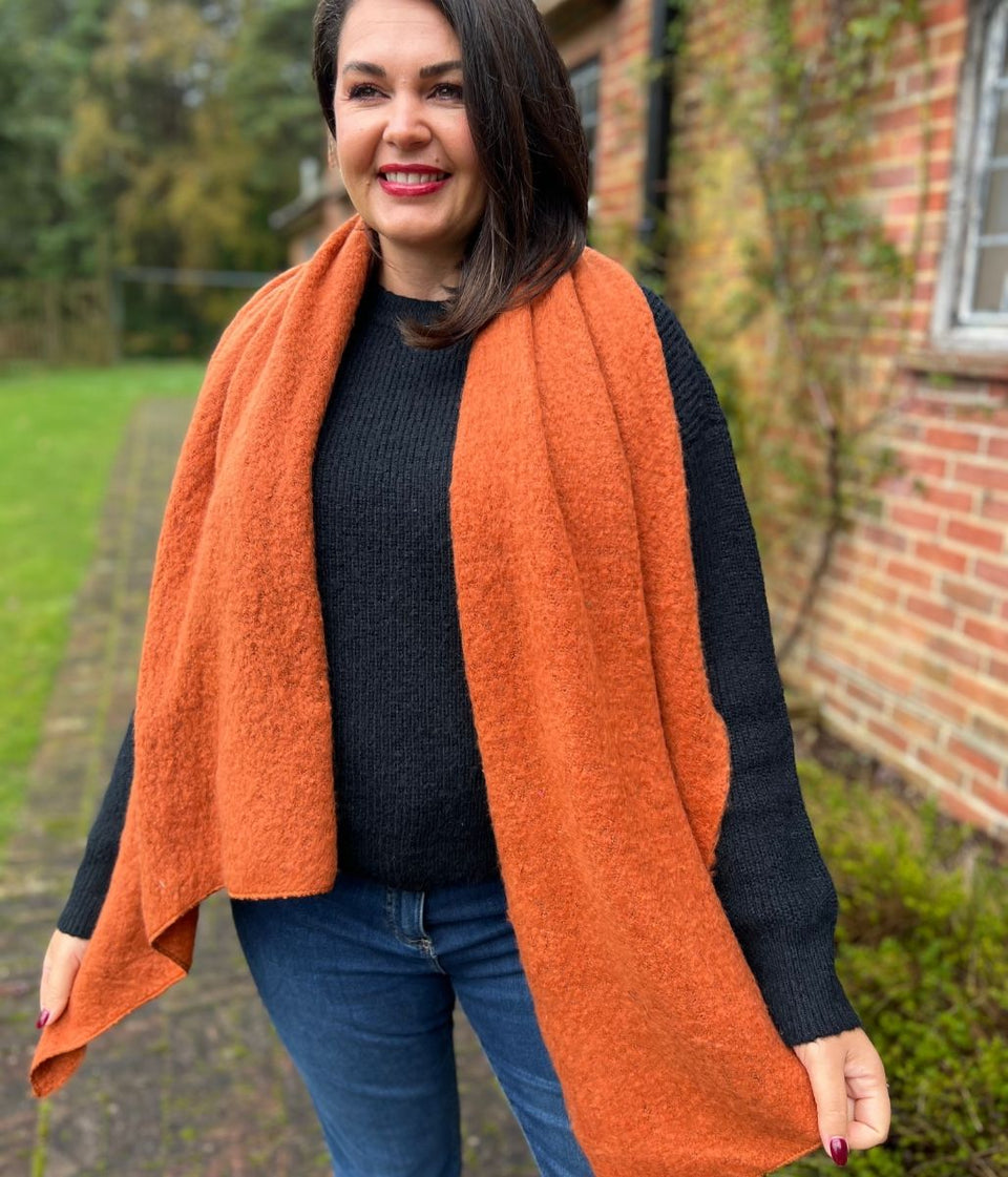 Terracotta Lucy Boucle Wool Blend Scarf