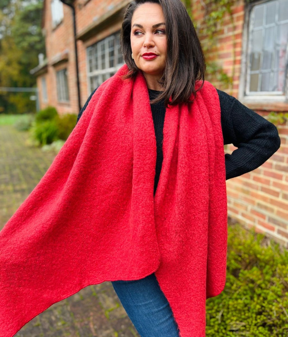 Red Lucy Boucle Wool Blend Scarf