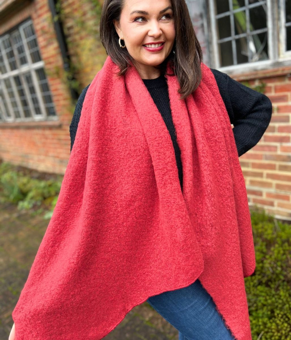 Red Lucy Boucle Wool Blend Scarf