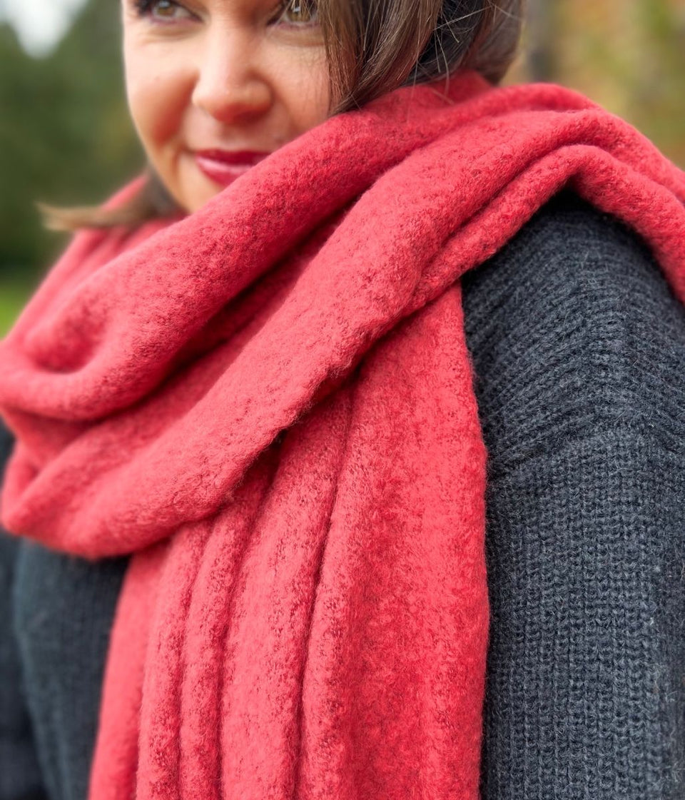 Red Lucy Boucle Wool Blend Scarf