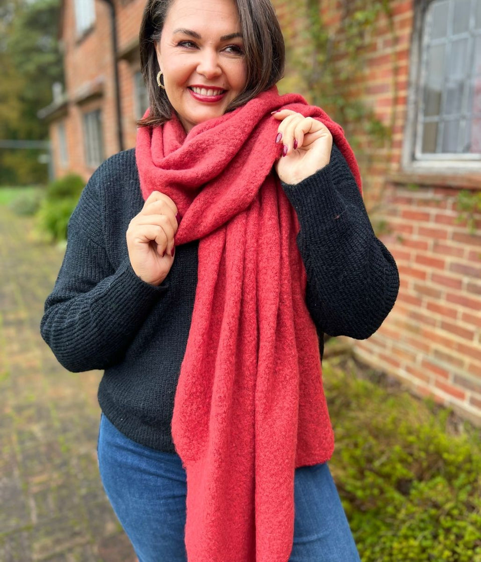 Red Lucy Boucle Wool Blend Scarf