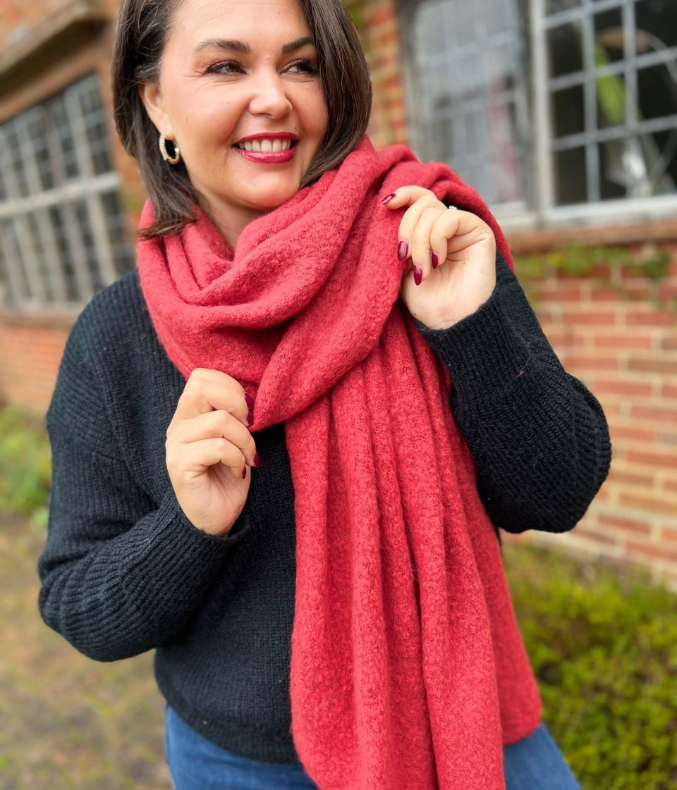 Red Lucy Boucle Wool Blend Scarf