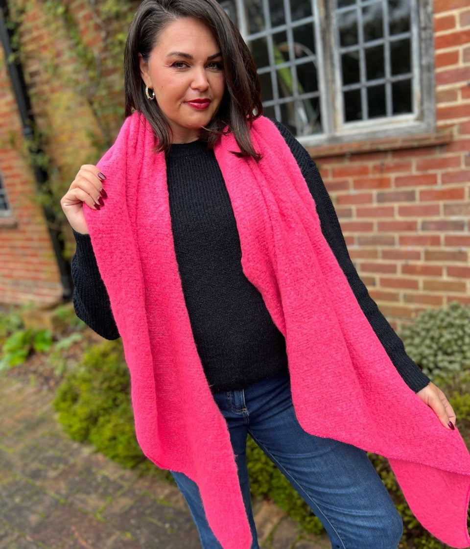 Pink Lucy Boucle Wool Blend Scarf