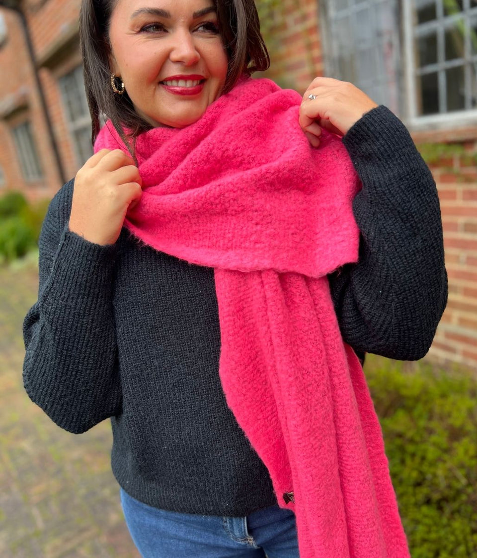 Pink Lucy Boucle Wool Blend Scarf