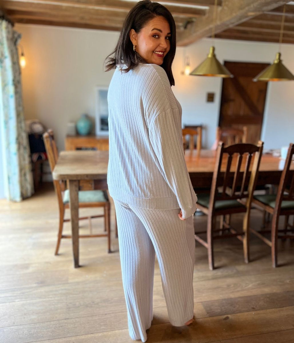 Grey Sparkle Fine Knit Loungewear Suit