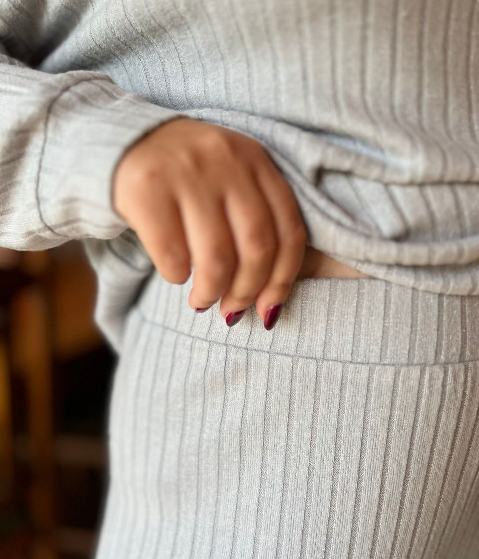 Grey Sparkle Fine Knit Loungewear Suit