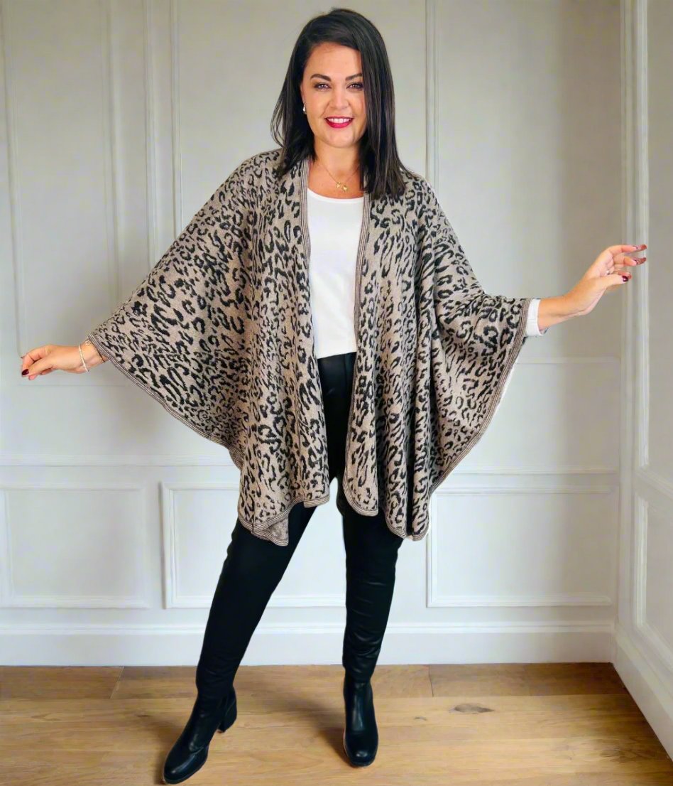 womens leopard print cape poncho wrap 