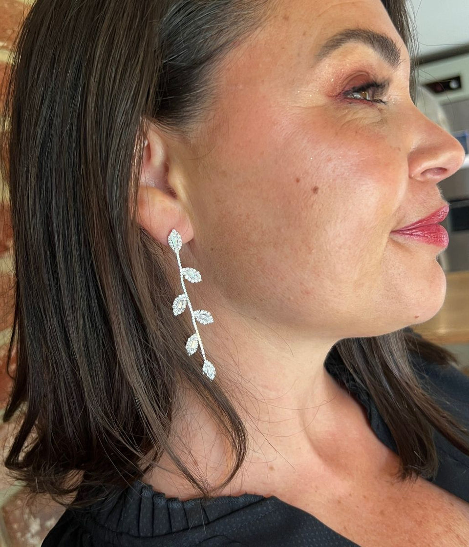 Silver Vine Leaf Drop Earrings