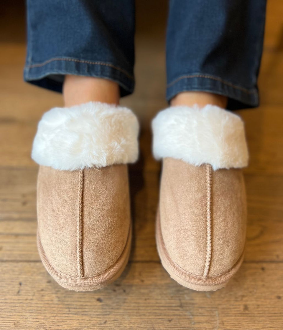 Camel Faux Fur Mule Slippers