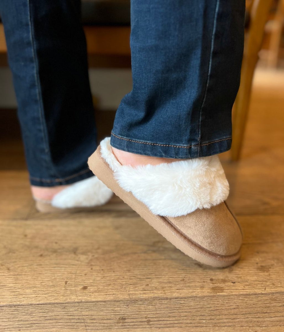 Camel Faux Fur Mule Slippers