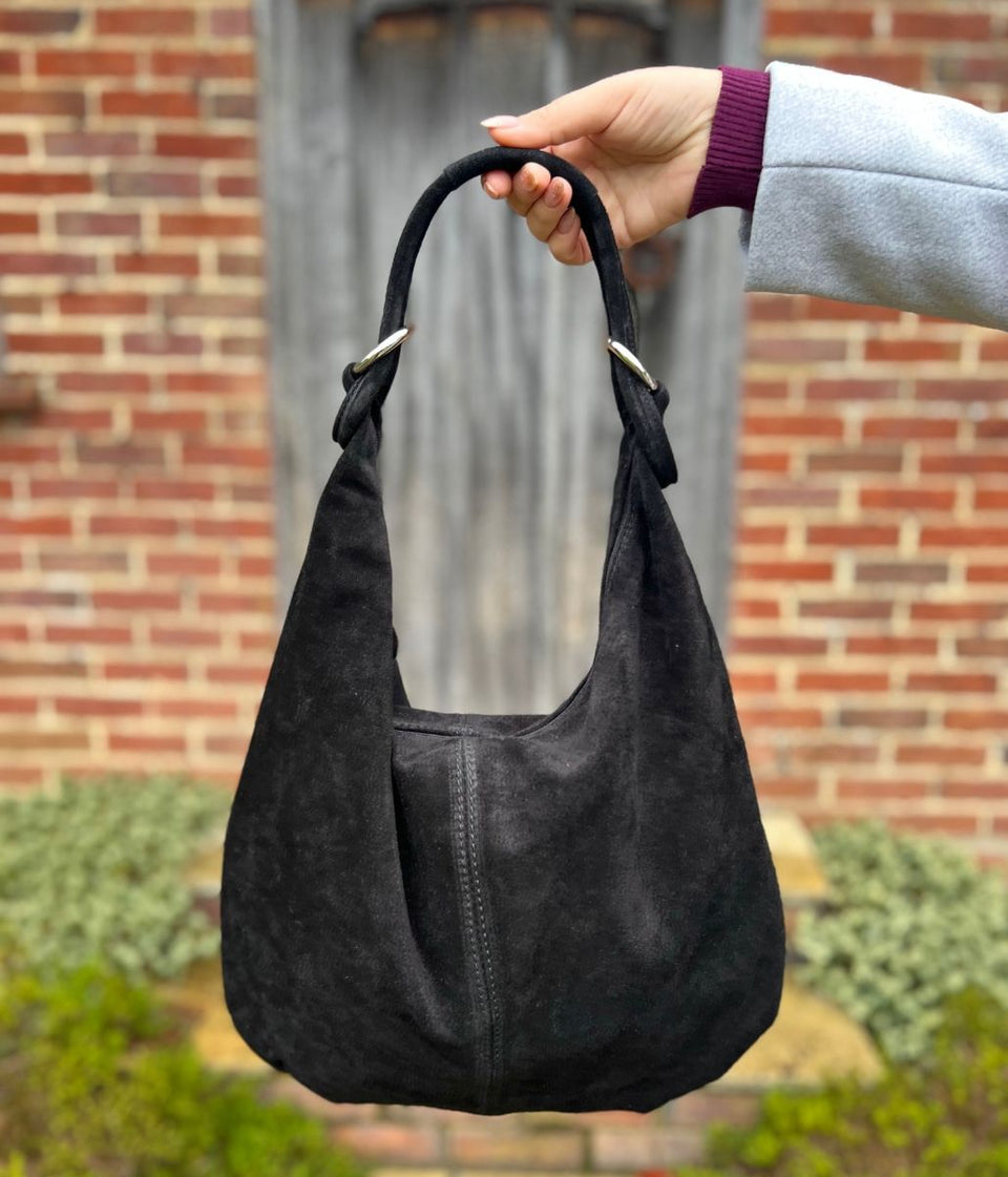 Black Suede Zipped Tote Bag