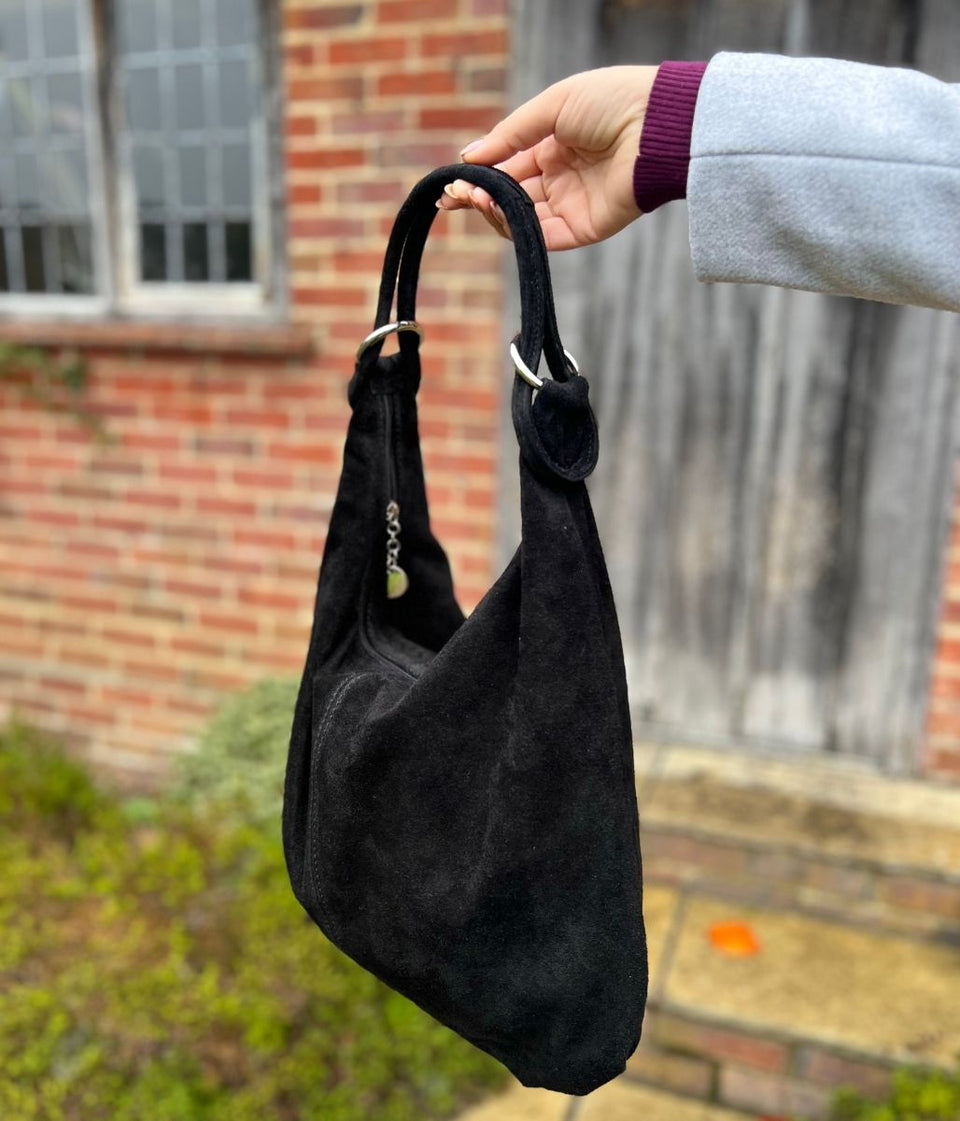 Black Suede Zipped Tote Bag