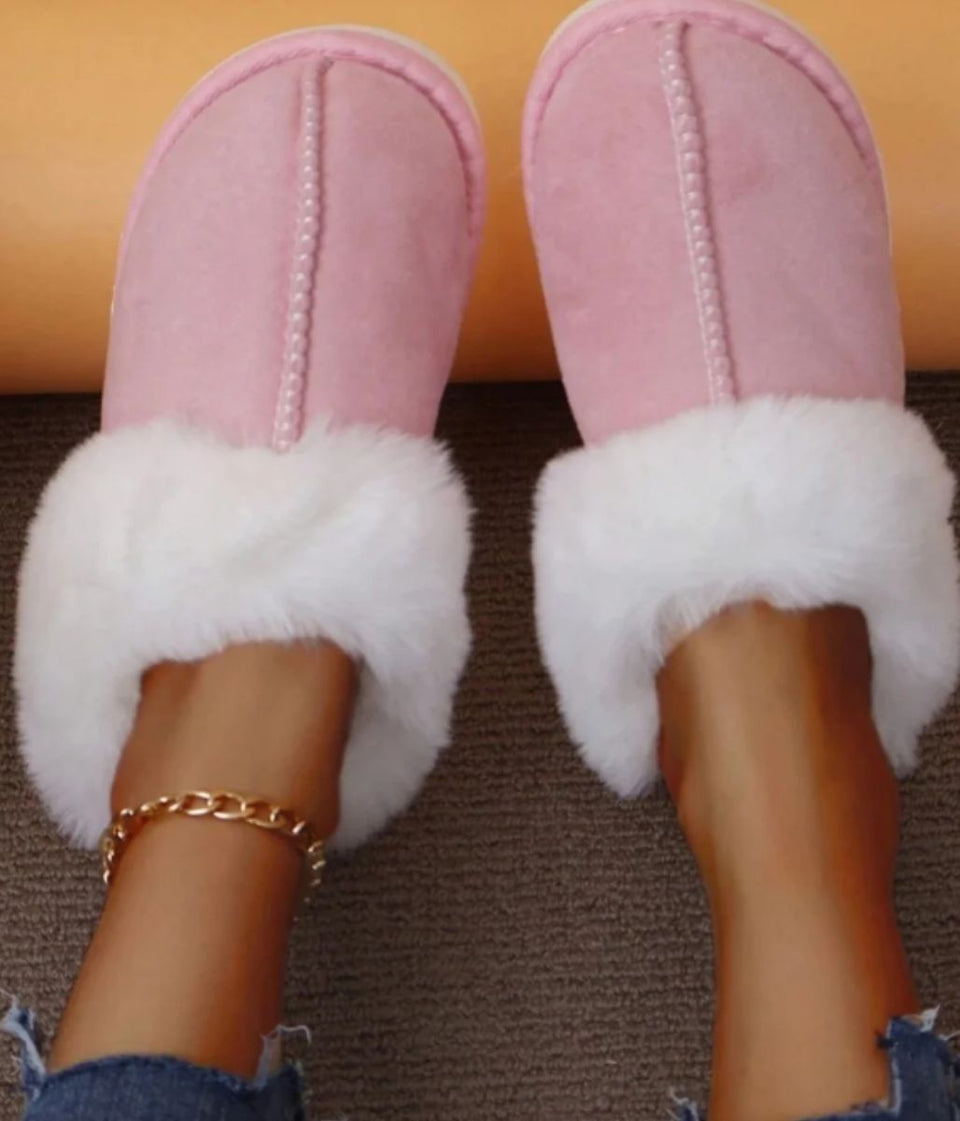 Pink Faux Fur Mule Slippers