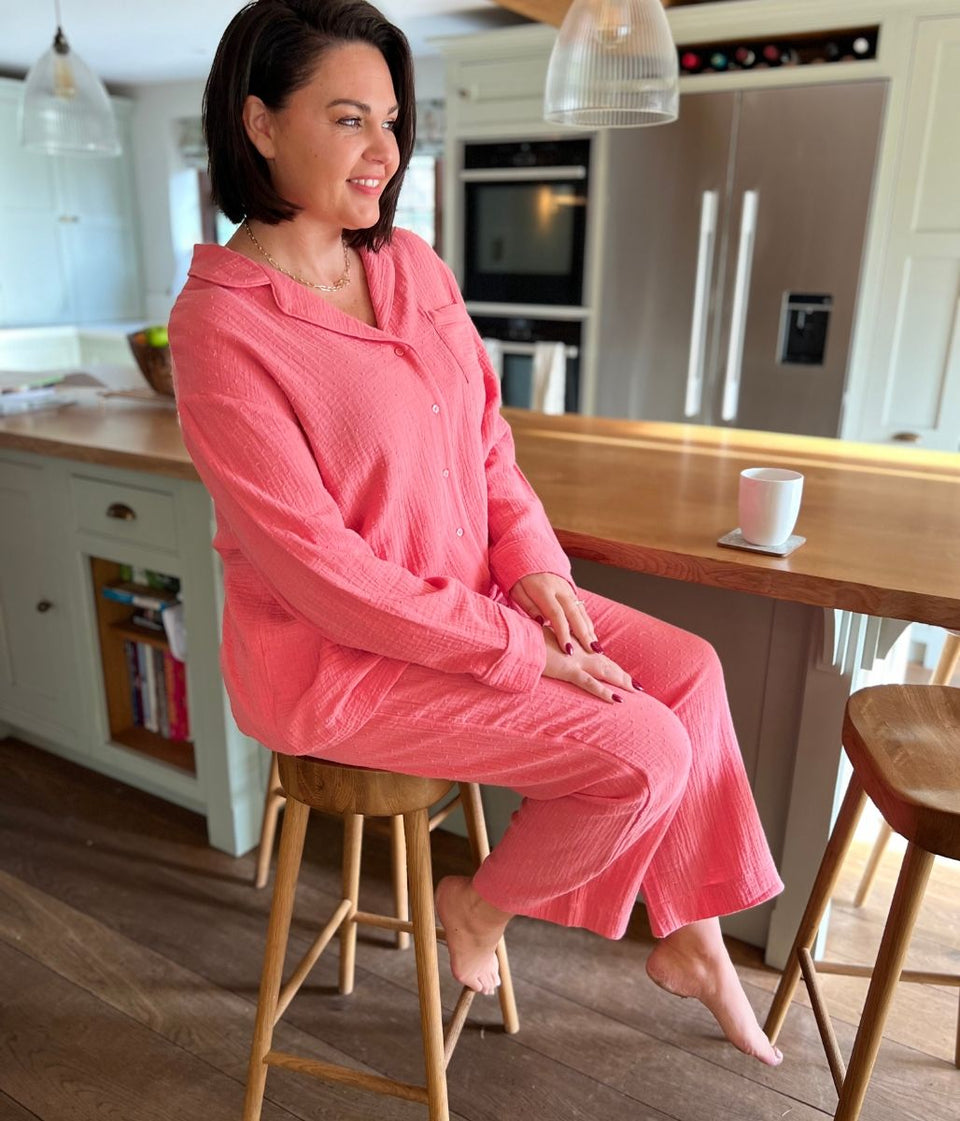 Coral Dobby Cotton Muslin Pyjamas