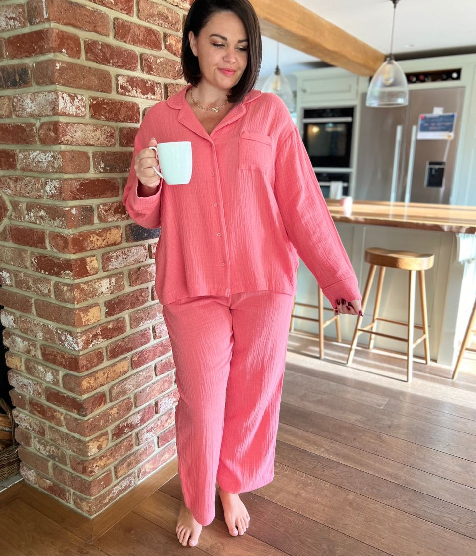 Coral Dobby Cotton Muslin Pyjamas