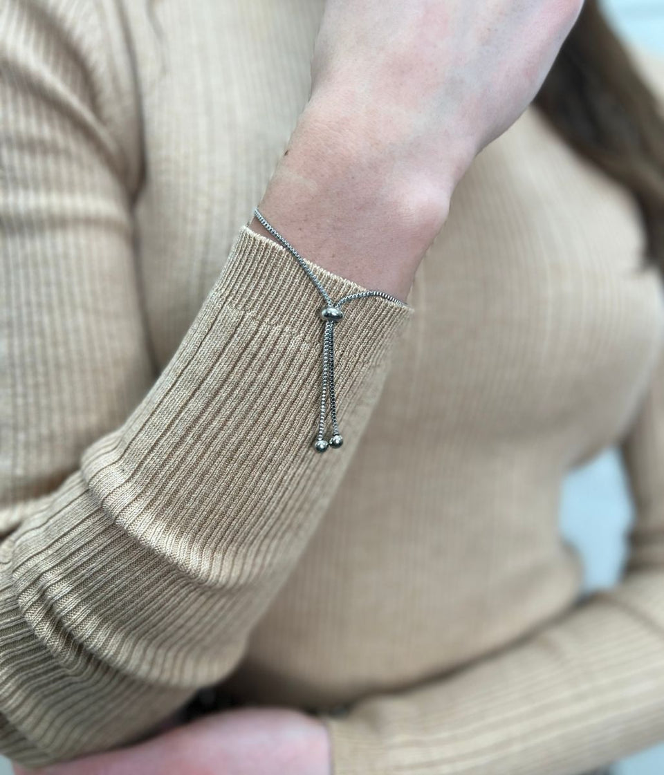 Silver Diamante Heart Drawstring Bracelet