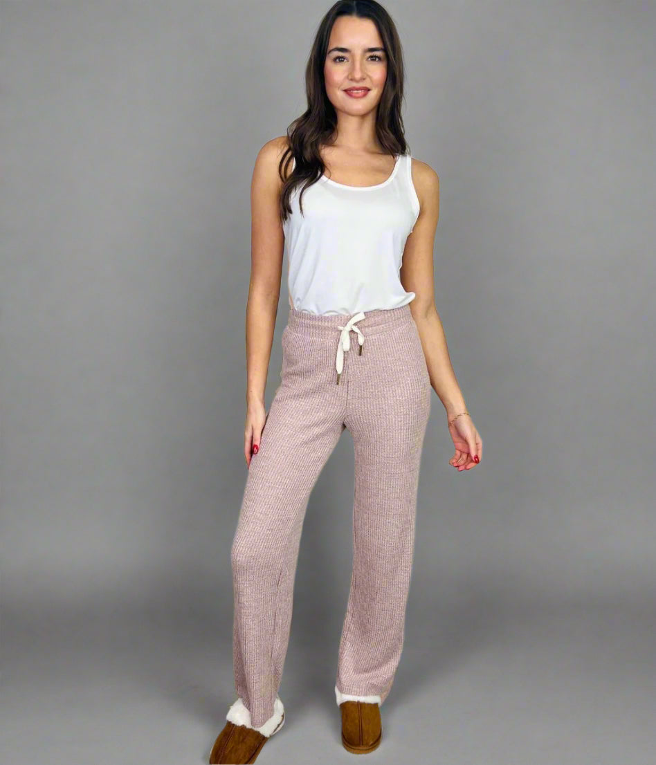 Pink Cosy Waffle Cuffed Hem Lounge Joggers