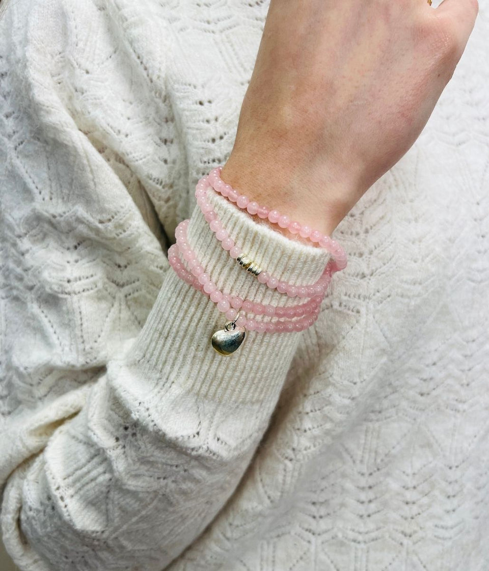 Pink Beaded Heart Wrap Bracelet