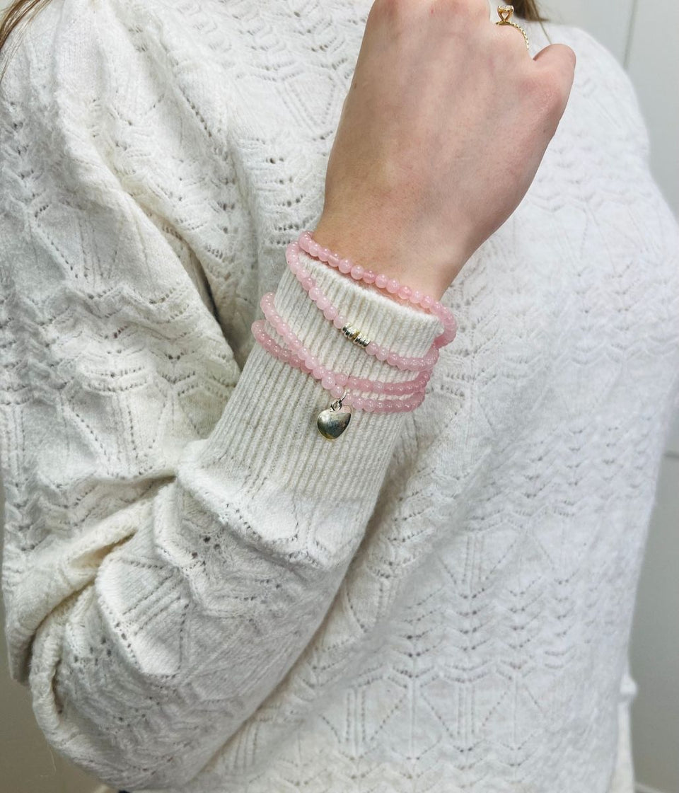 Pink Beaded Heart Wrap Bracelet