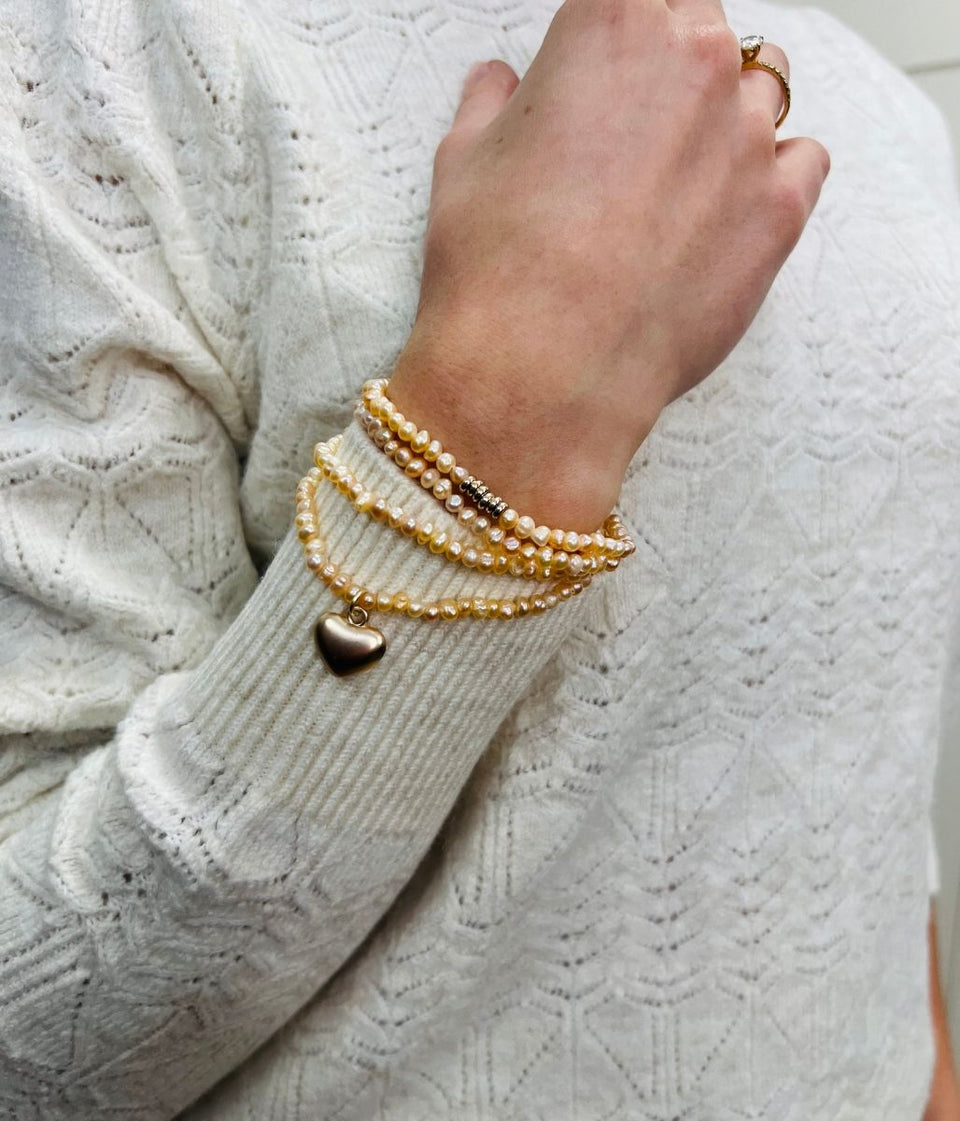 Peach Beaded Heart Wrap Bracelet