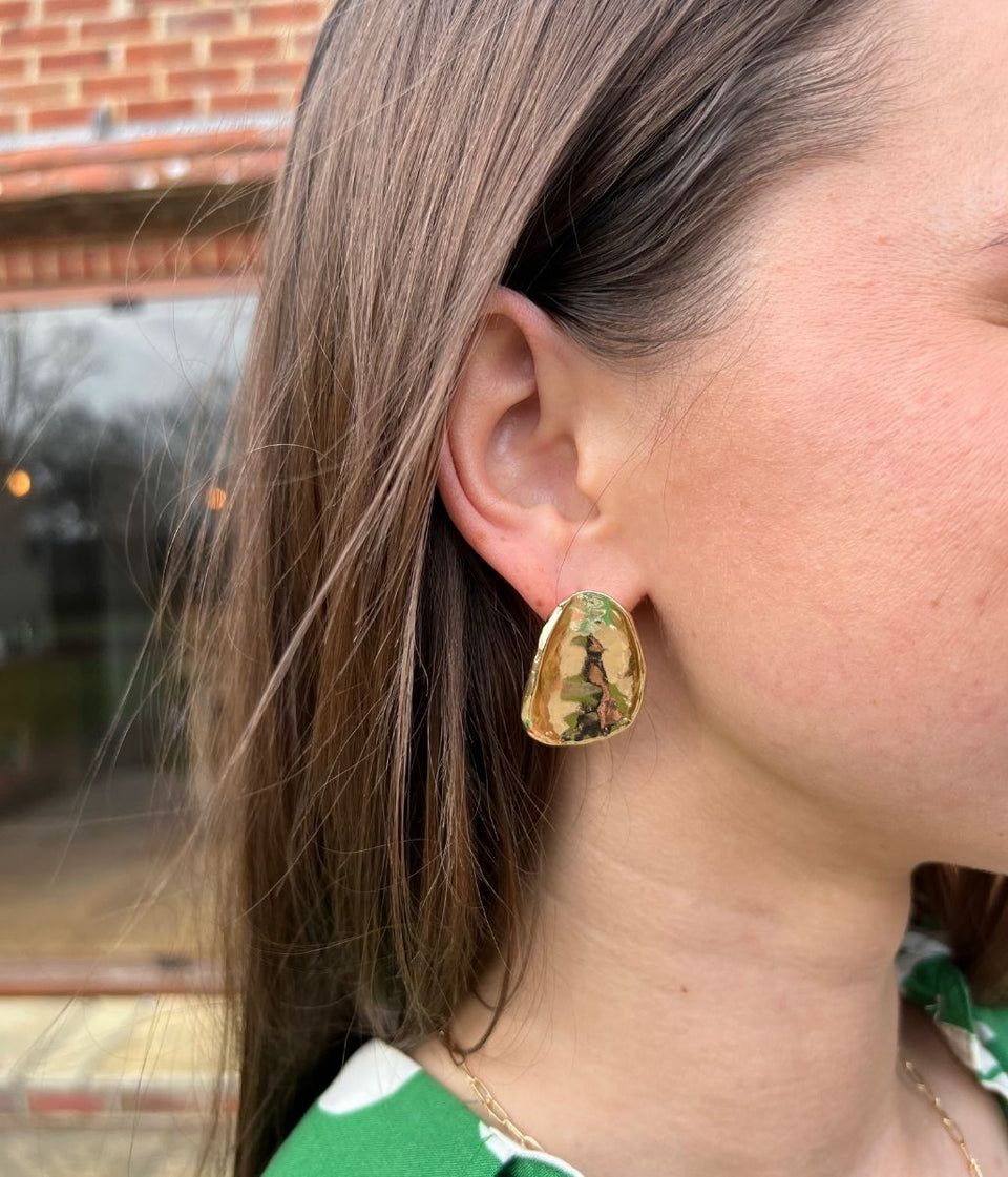 Gold Hammered Dome Earring