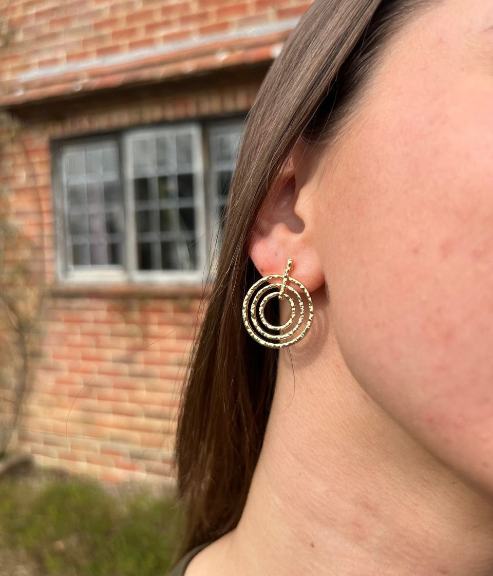 Gold Triple Circle Drop Earring